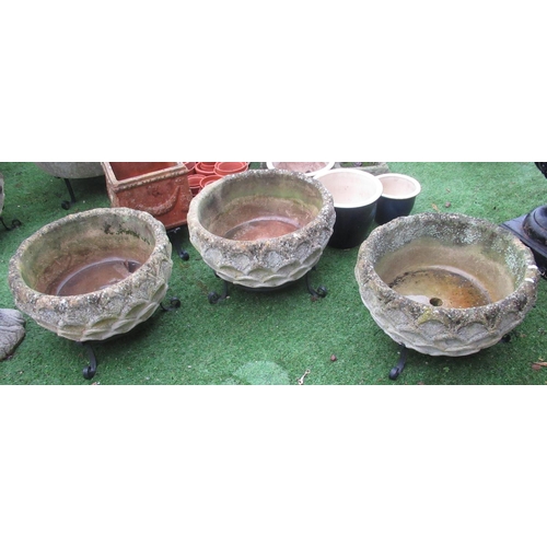 2318 - Set of three reconstituted stone circular planters with a wave style design, D50cm (3)