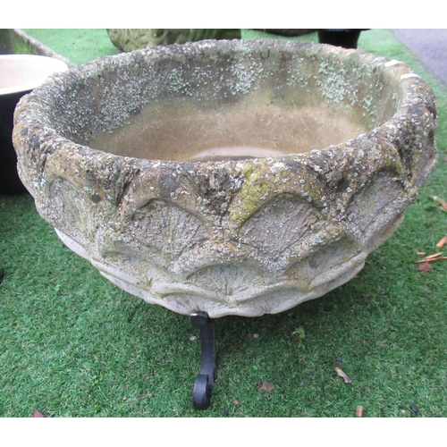 2318 - Set of three reconstituted stone circular planters with a wave style design, D50cm (3)