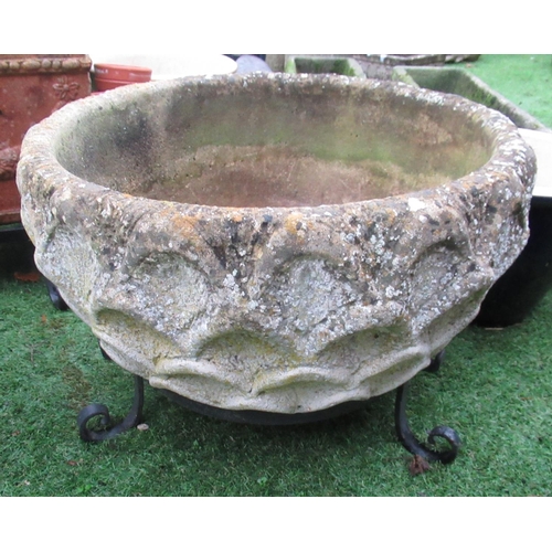 2318 - Set of three reconstituted stone circular planters with a wave style design, D50cm (3)