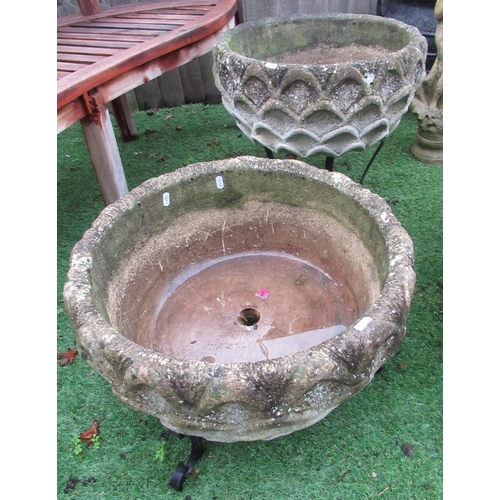 2319 - Pair of reconstituted stone circular planters with a wave style design, D50cm (3)