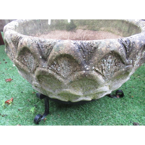 2319 - Pair of reconstituted stone circular planters with a wave style design, D50cm (3)