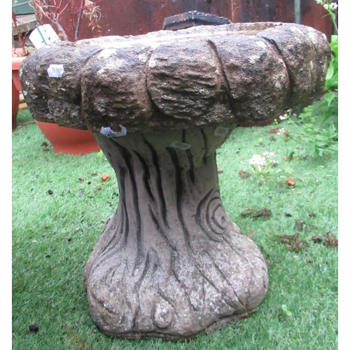 2321 - Small, reconstituted stone birdbath in the shape of a tree stump, H36cm W36cm