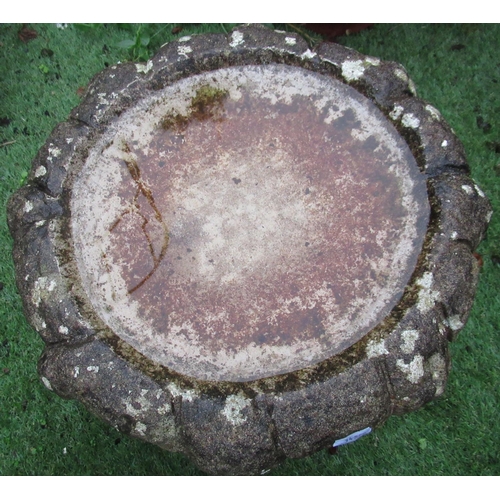 2321 - Small, reconstituted stone birdbath in the shape of a tree stump, H36cm W36cm