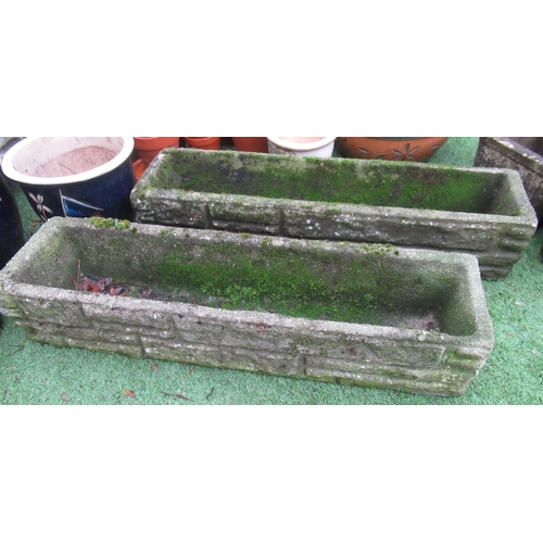 2328 - Two long reconstituted stone planters, L92cm D23cm H18cm