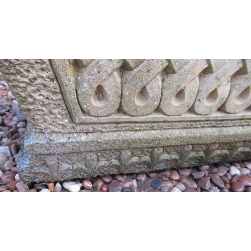 2284 - Pair of reconstituted stone planters, with scroll ends and fleur de lis decoration, 92cm x 33cm, app... 