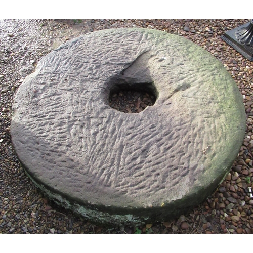 2297 - Large sandstone grindstone wheel, approx 97cm x 18cm