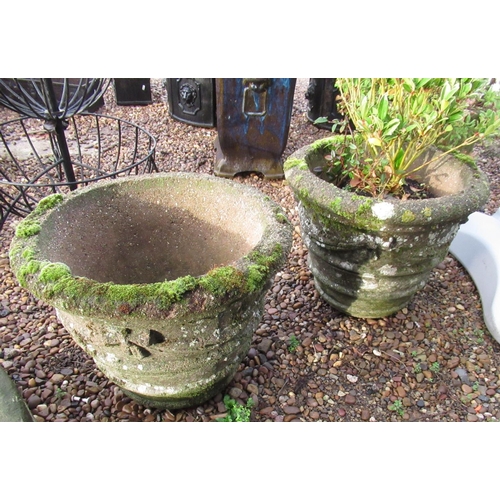 2299 - Pair of reconstituted stone planters with swag and bow design, approx 43cm x 53cm (2)