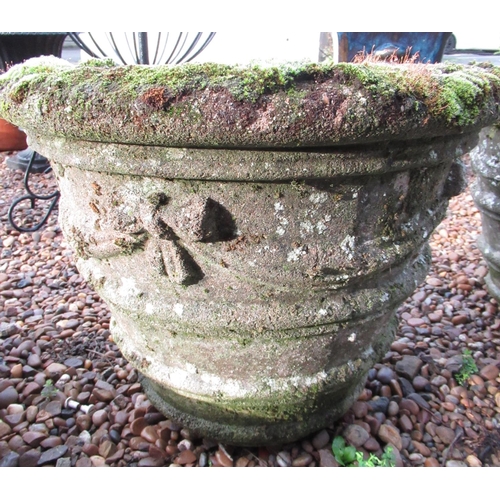 2299 - Pair of reconstituted stone planters with swag and bow design, approx 43cm x 53cm (2)