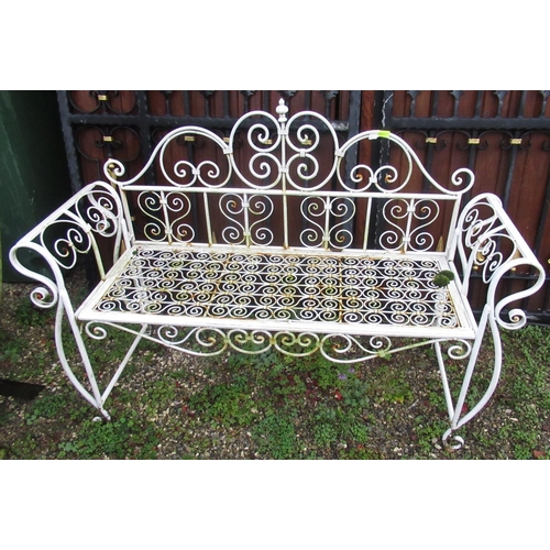 2303 - Folding metal garden bench with scroll and swag design, 132cm x 48cm x 69cm