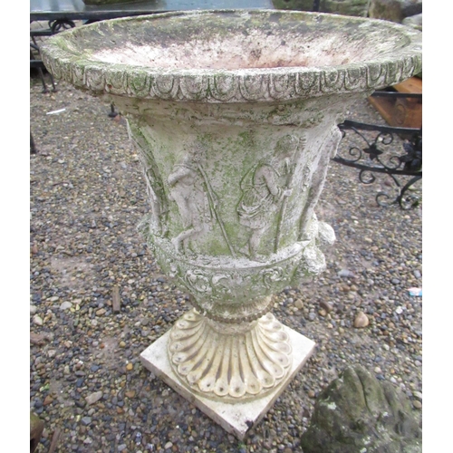 2311 - Lion headed water fountain, reconstituted garden urn with Greco-Roman design and a chimney cowl