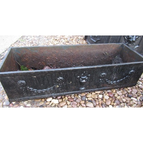 2291 - Pair of cast iron planters with urn and swag design, 60cm x 22cm x 15cm (2)