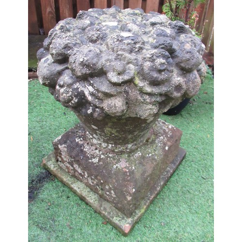 2232 - The Grange Goathland - Pair of stone garden ornaments, in shape of vase of flowers, on plinths - 41c... 