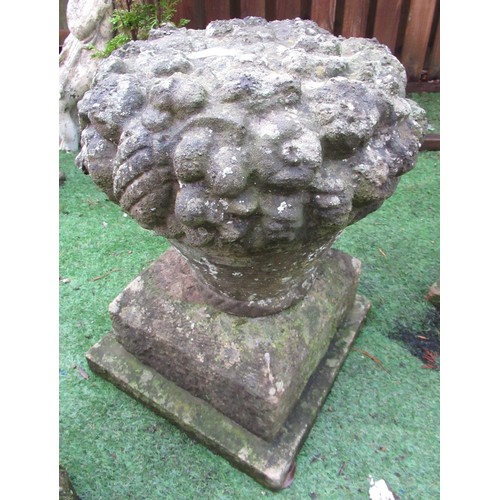 2232 - The Grange Goathland - Pair of stone garden ornaments, in shape of vase of flowers, on plinths - 41c... 