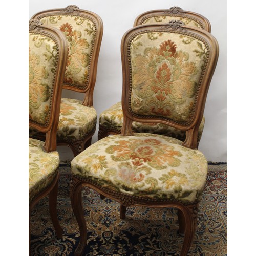 1407 - Set of six early C20th continental walnut framed dining chairs with upholstered seats and backs, wit... 