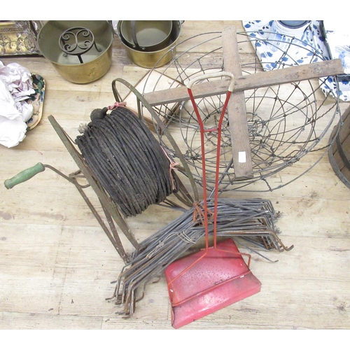 2273 - The Grange Goathland - Cloche frame wires, vintage electrical reel, three wire cloches (qty)