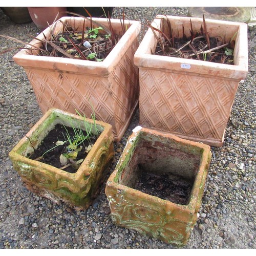 2310 - Pair of early C20th square planters with lattice bamboo design and another pair with acanthus decora... 