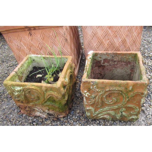 2310 - Pair of early C20th square planters with lattice bamboo design and another pair with acanthus decora... 