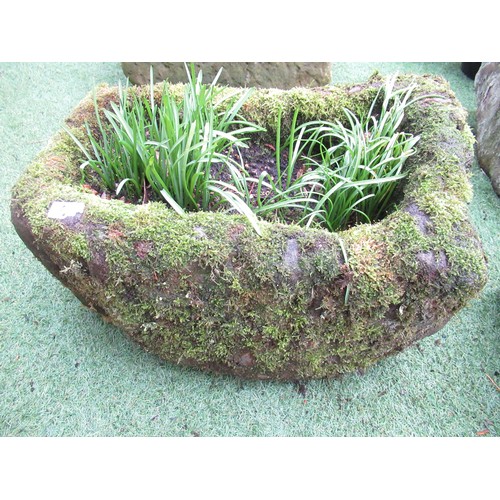 2256 - The Grange Goathland - Small sandstone moss covered planter/trough, 56cm x 38cm x 30cm