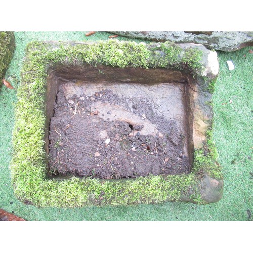 2257 - The Grange Goathland - Small stone trough, with central drainage hole (damage to one end), 54cm x 43... 