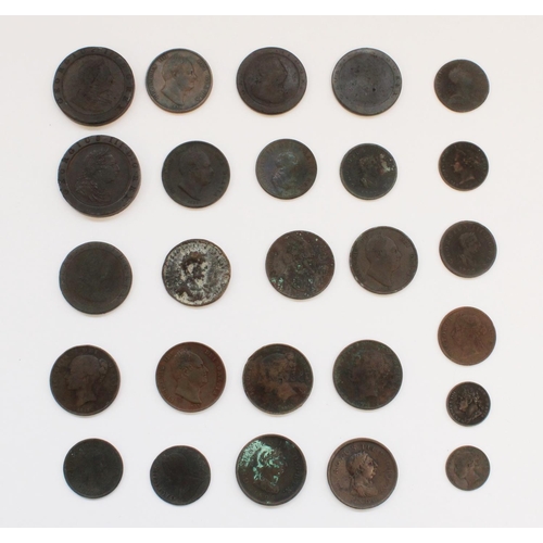 604 - Selection of Geo.II to QV British copper coinage to include cartwheel pennies, pennies, half pennies... 