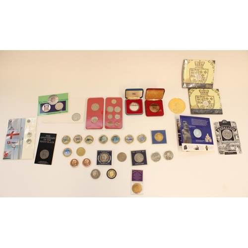 610 - Selection of GB and commonwealth coins, fantasy coins and medallions, mostly collectable and commemo... 