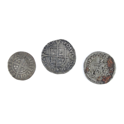 633 - Edward III Penny c14th, Philip and Mary Groat c1556 and a reproduction Roman coin