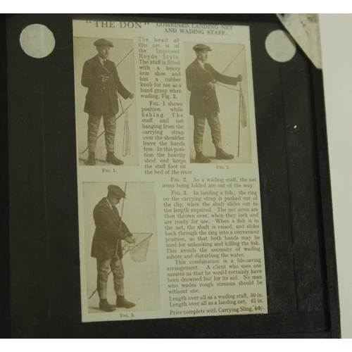 329 - Collection early to mid C20th magic lantern monochrome slides, all related to fishing and including ... 