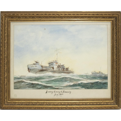 104 - J. H. Fowgill (British C20th); 'Leading Convoy to Normandy June 1944', watercolour, indistinctly sig... 