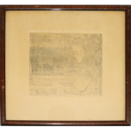 113 - Jan Toorop (Dutch, 1858-1928); Charley Voor Het Raam (Charley am Fenster), monochrome etching, 11.5c... 