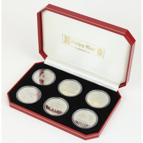 641 - Set of six Pobjoy Mint 2000 Sydney Summer Olympics commemorative crowns, all encapsulated in origina... 