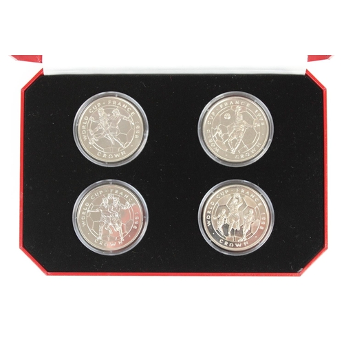 642 - Set of four Pobjoy Mint 1998 World Cup France commemorative crowns, all encapsulated in original box