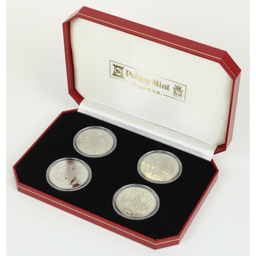 642 - Set of four Pobjoy Mint 1998 World Cup France commemorative crowns, all encapsulated in original box