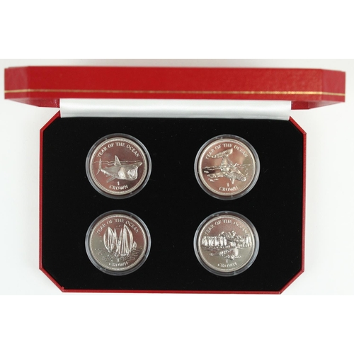 645 - Set of four Pobjoy Mint 1998 Isle of Man Year of the Ocean commemorative crowns, all encapsulated in... 