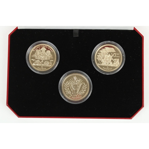 646 - Set of three Pobjoy Mint Gibraltar 1994 WWII commemorative crowns, all encapsulated in original box