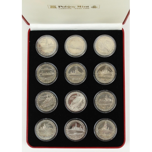 647 - Set of twelve Pobjoy Mint 1993 Gibraltar Warships of World War II commemorative crowns, all encapsul... 