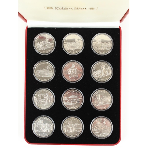 648 - Set of twelve Pobjoy Mint 1994 Gibraltar D-Day and World War II commemorative crowns, all encapsulat... 