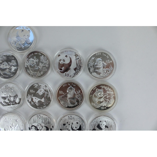 653 - Collection of twenty five Chinese Panda 10 Yuan 1 oz Ag .999 silver coins, all encapsulated, date ra... 