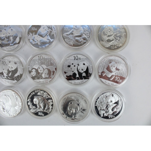 653 - Collection of twenty five Chinese Panda 10 Yuan 1 oz Ag .999 silver coins, all encapsulated, date ra... 