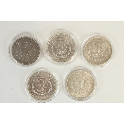 659 - Five USA silver Morgan dollars $1 USD for 1880, 1889 (2), 1891 and 1921.  All encapsulated