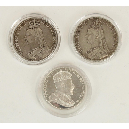 665 - 1889 Queen Victoria silver crowns (2) and a 1901 Hong Kong fantasy dollar