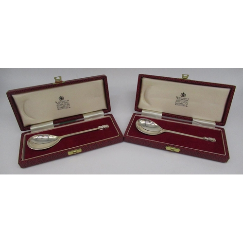 70 - Pair of ER.II Britannia silver spoons with seated lion finials, by Garrard & Co Ltd, Sheffield, 1977... 