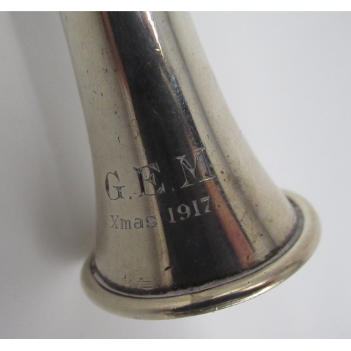 81 - Geo. V hallmarked Sterling silver hunting horn by Sampson Mordan & Co Ltd, Chester, 1916, with engra... 