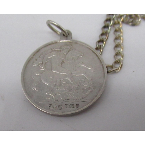 53 - Two hallmarked Sterling silver St. George pendants, one on silver chain stamped 925 (A/F), a hallmar... 