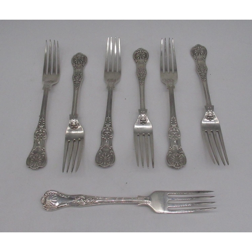 54 - Victorian set of six hallmarked Sterling silver Queens pattern double struck forks by Chawner & Co, ... 