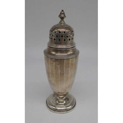 60 - Hallmarked Sterling silver urn shaped caster on stepped circular base, by Collingwood & Sons Ltd, Bi... 