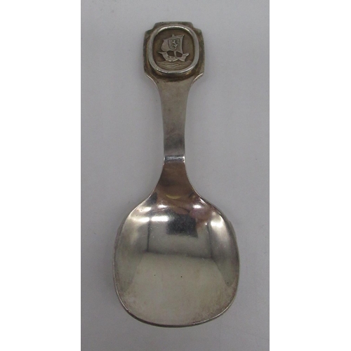 62 - Mid Century Irish Hallmarked Sterling silver caddy spoon with ship detail to handle, Kilkenny Design... 