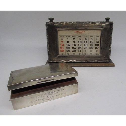 66 - Hallmarked Sterling desk calendar, hallmarks worn, W18.5cm H13cm, and a hallmarked sterling silver c... 