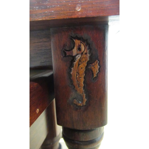 702 - Shaw & Riley Ltd, late c20th mahogany nest of 3 tables, with carved seahorse signature, and with ins... 