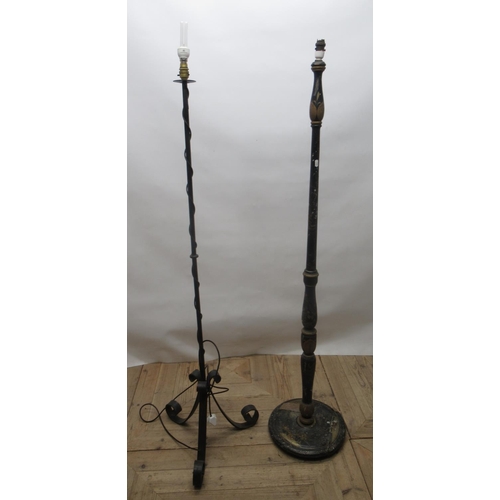 722 - 1920s Chinoiserie standard lamp (a/f) & a late c20th wrought iron standard lamp(2)