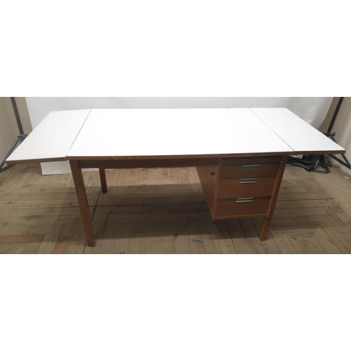 700 - Alco beech and Formica office desk, with 4 inset drawers, width approx. 182cm, D76cm, H72cm